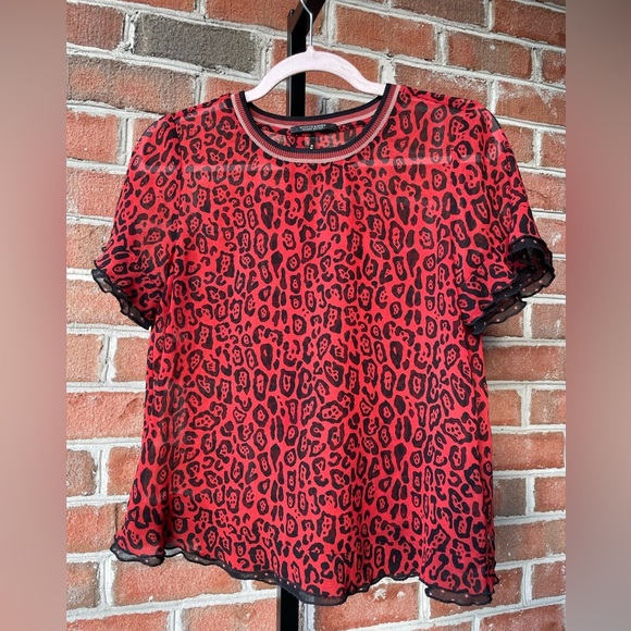 Scotch & Soda|| The Peaks Sheer Animal Print Top XS Sheer Red/Black, Worn Once - Picture 2 of 6